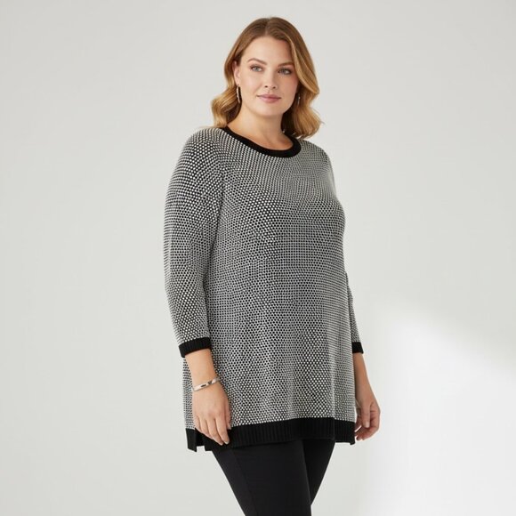 Charter Club Sweaters - Charter Club Women's 0X Black White Knit Sweater Plus Size Core Table Pullover
